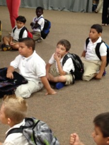 Visible Men Academy students line up for their morning sunrise program, where they greet the new day.