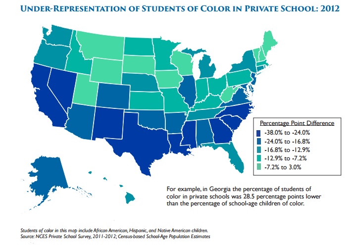 A new report shows black and Hispanic students remain under-represented in private schools across the country.