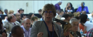 American Federation of Teachers President Randi Weingarten address the Democratic Party's platform committee meeting in Orlando.